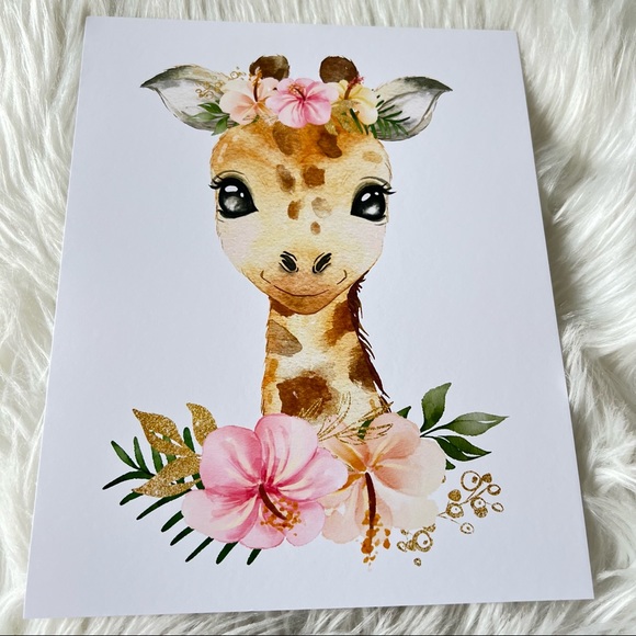 Cute Floral Giraffe Watercolor Wall Art Print Poster Unframed - Picture 11 of 15